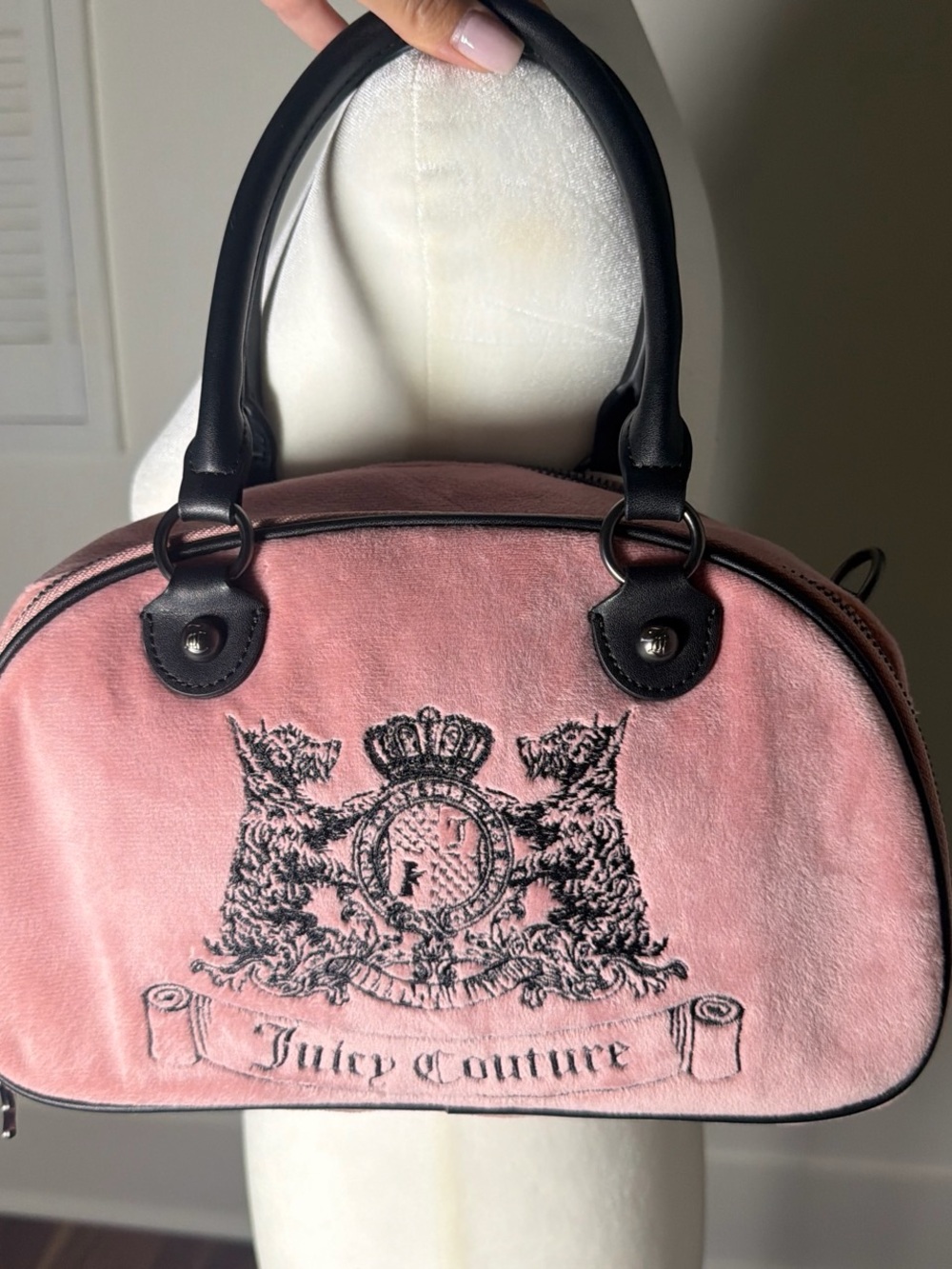 Juicy Couture Pink Velvet Satchel with Black Trim